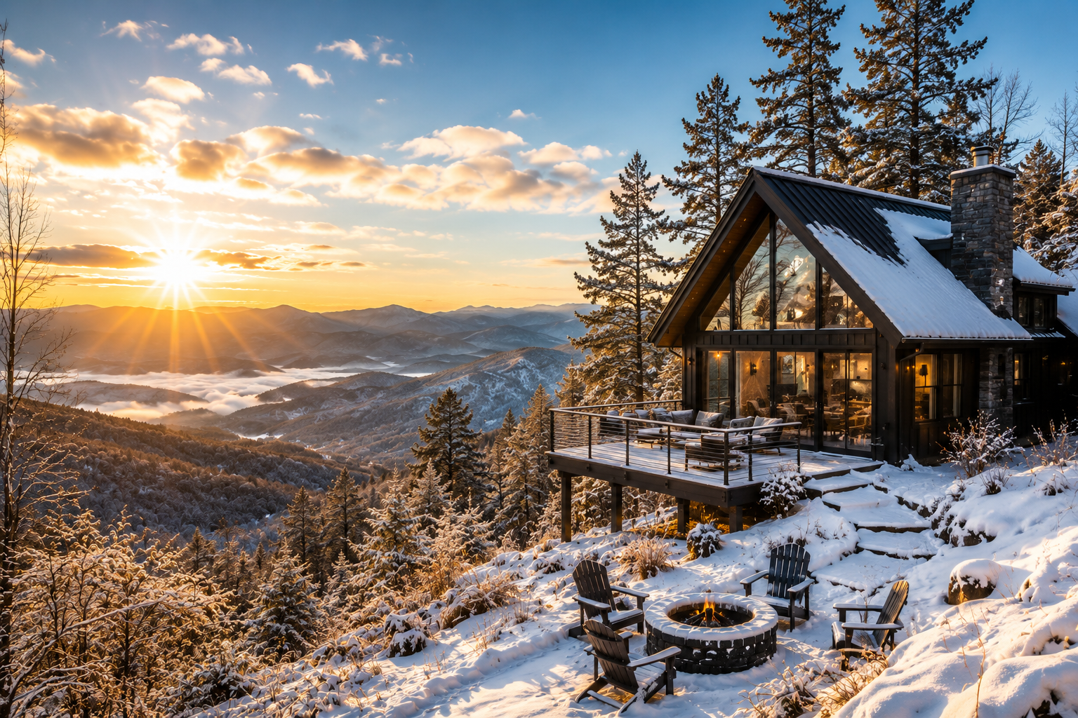 Snowy mountain cabin at Edwards Vatra Retreat